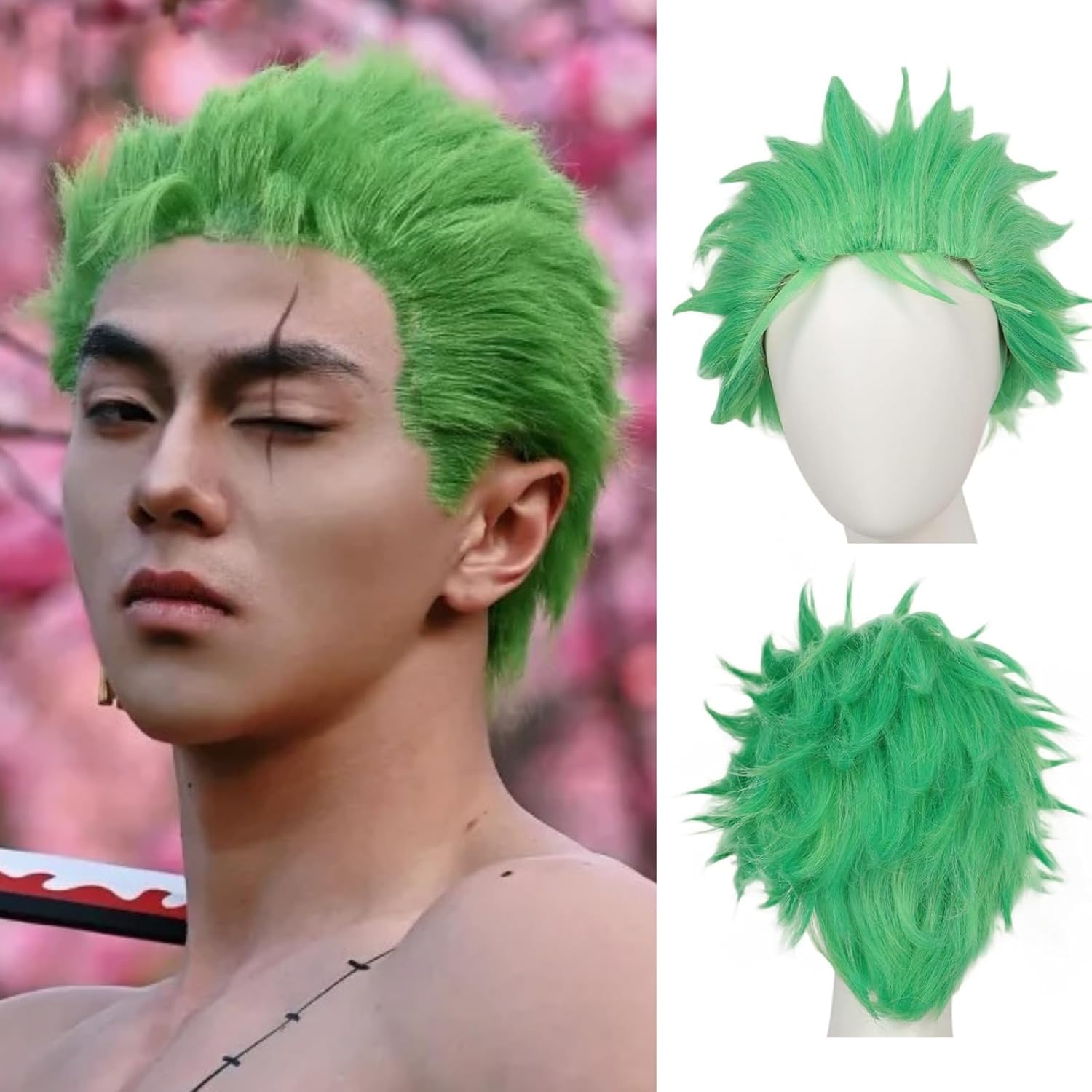 Cosplay Anime Zoro - Krótkie zielone peruki dla mężczyzn jasna