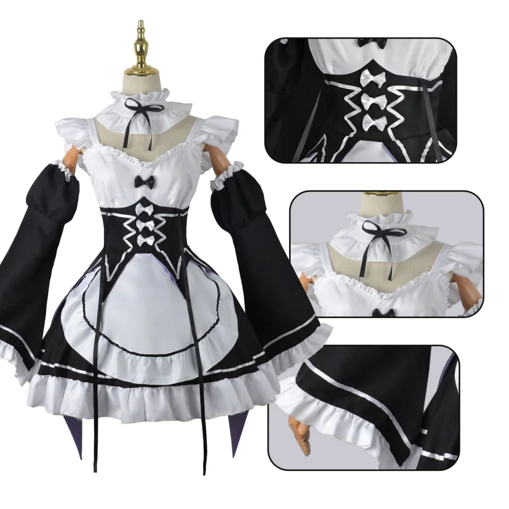 Anime Cosplay Live - Anime Ram Rem Strój pokojówki Cosplay